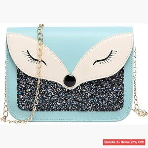 Cute Fox Sequins PU Leather Crossbody Bag Detachable Strap Gift